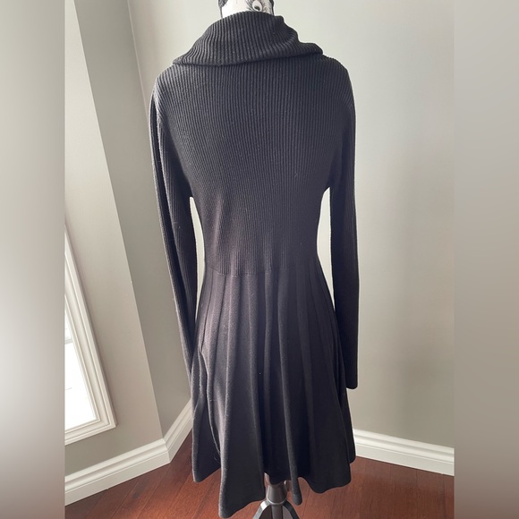 Calvin Klein Long Sleeve Cowl Neck Fit n Flare Black Dress - Picture 4 of 7